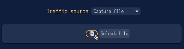 Sniffnet button for importing a PCAP capture file